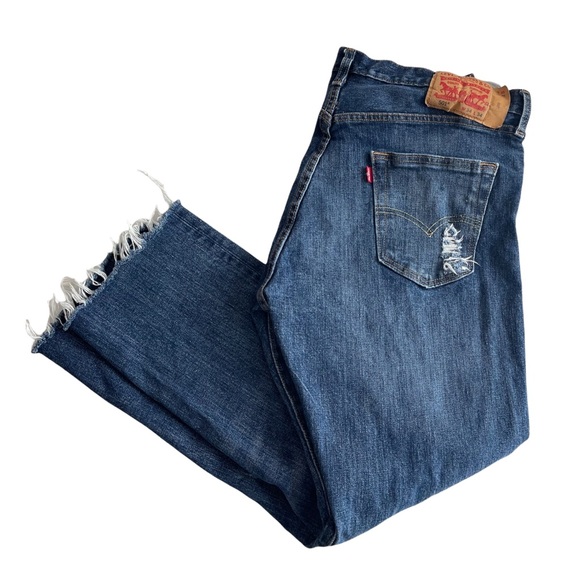 Levi's 501 Jeans Distressed Cropped Button Fly Blue Size 34 Waist Hight Waist - Picture 3 of 8